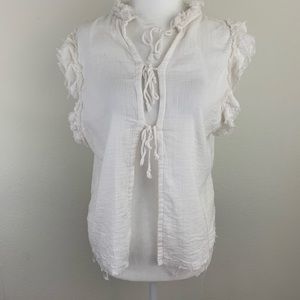 Free People Sheer White Tie Lace Fringe Blouse